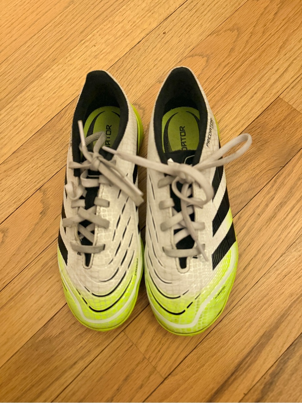 adidas Kids White Black & Neon Green Soccer Shoes